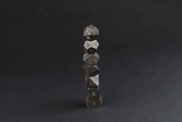 forged steel dnd dice set stacked up