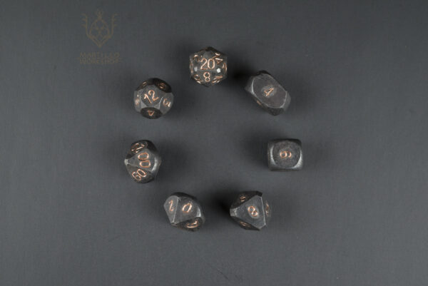 steel Dnd dice set with copper ink