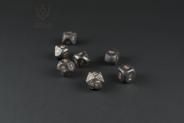 steel Dnd dice set with copper ink