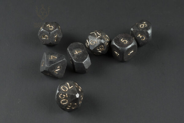 steel Dnd dice set with brass ink