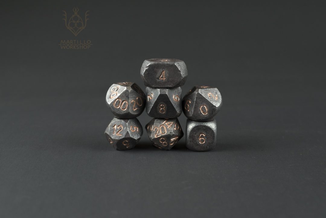 steel Dnd dice set with copper ink