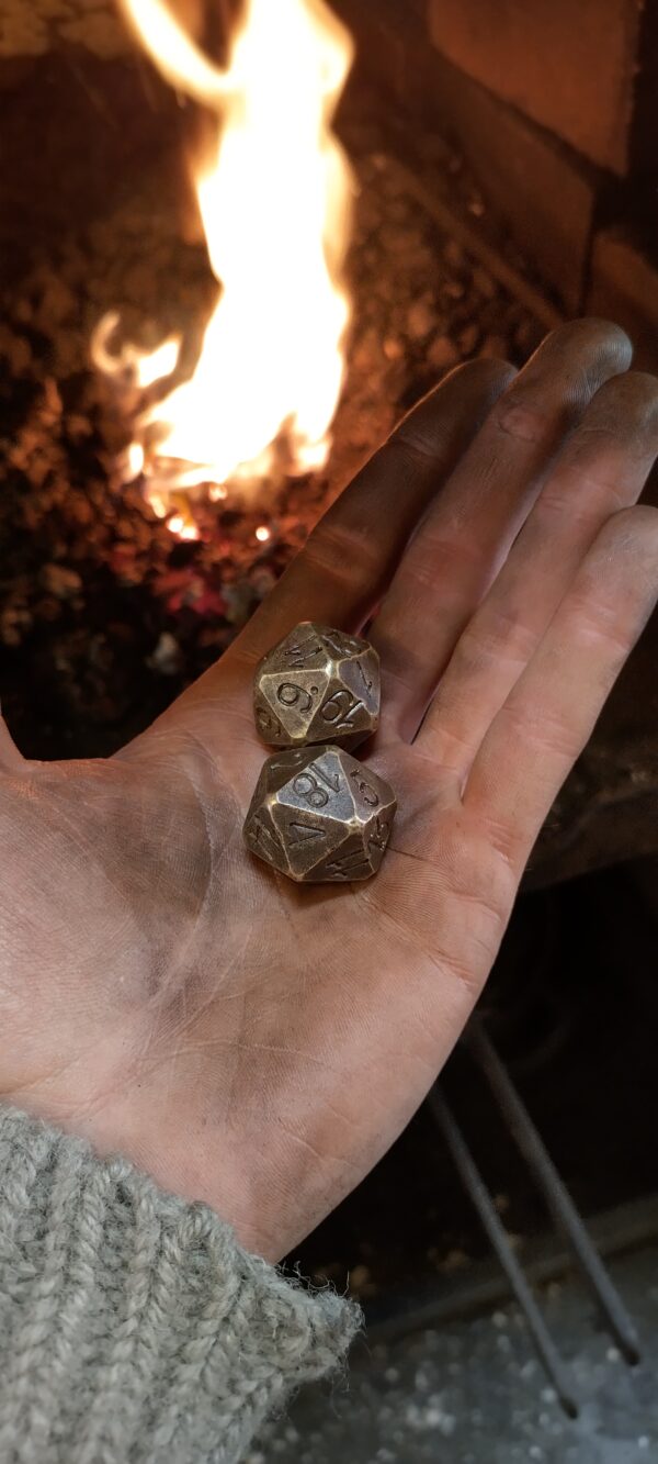 D20 in brass in the forge